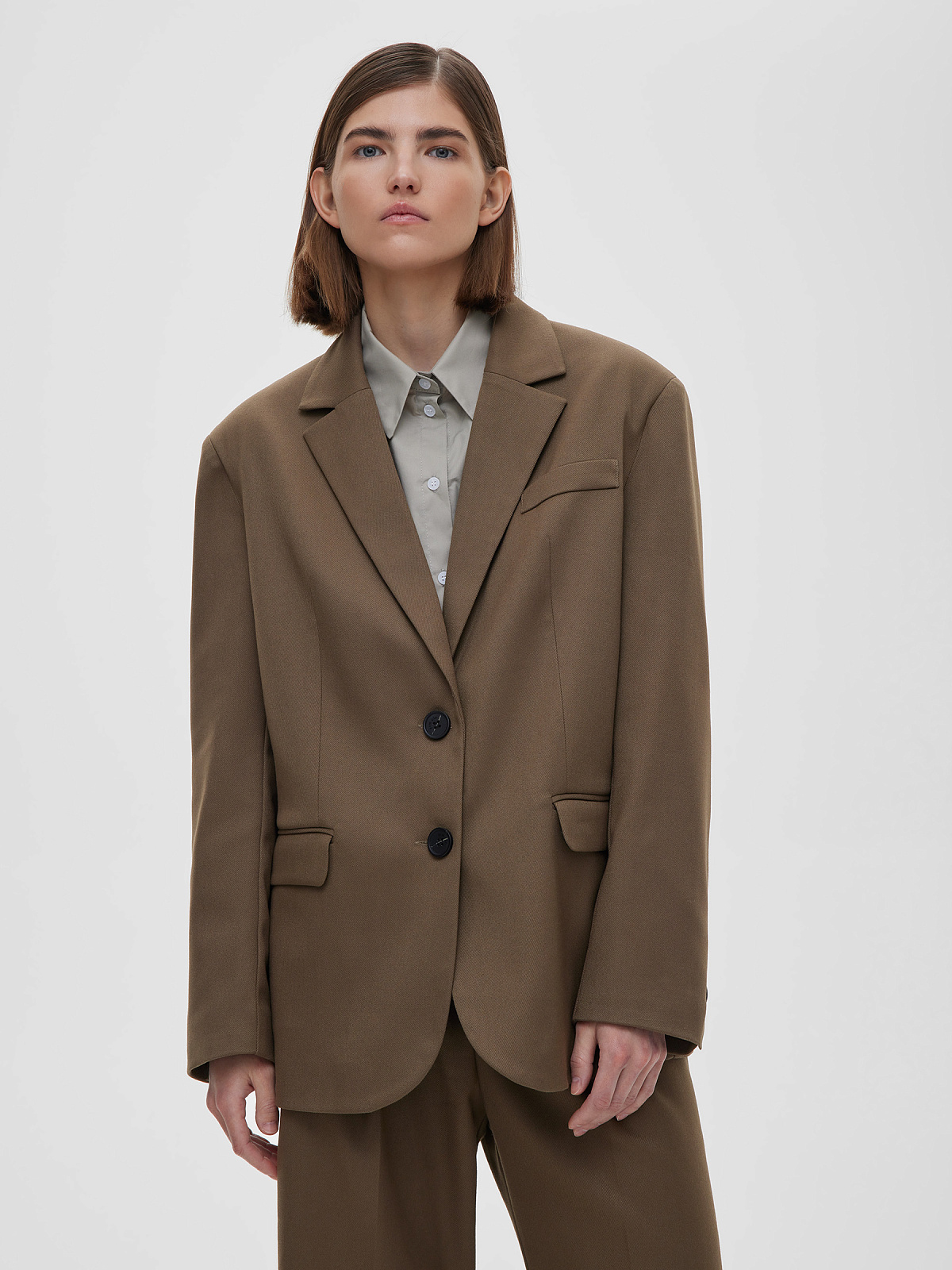 Жакет свободного кроя однобортный, кофейный