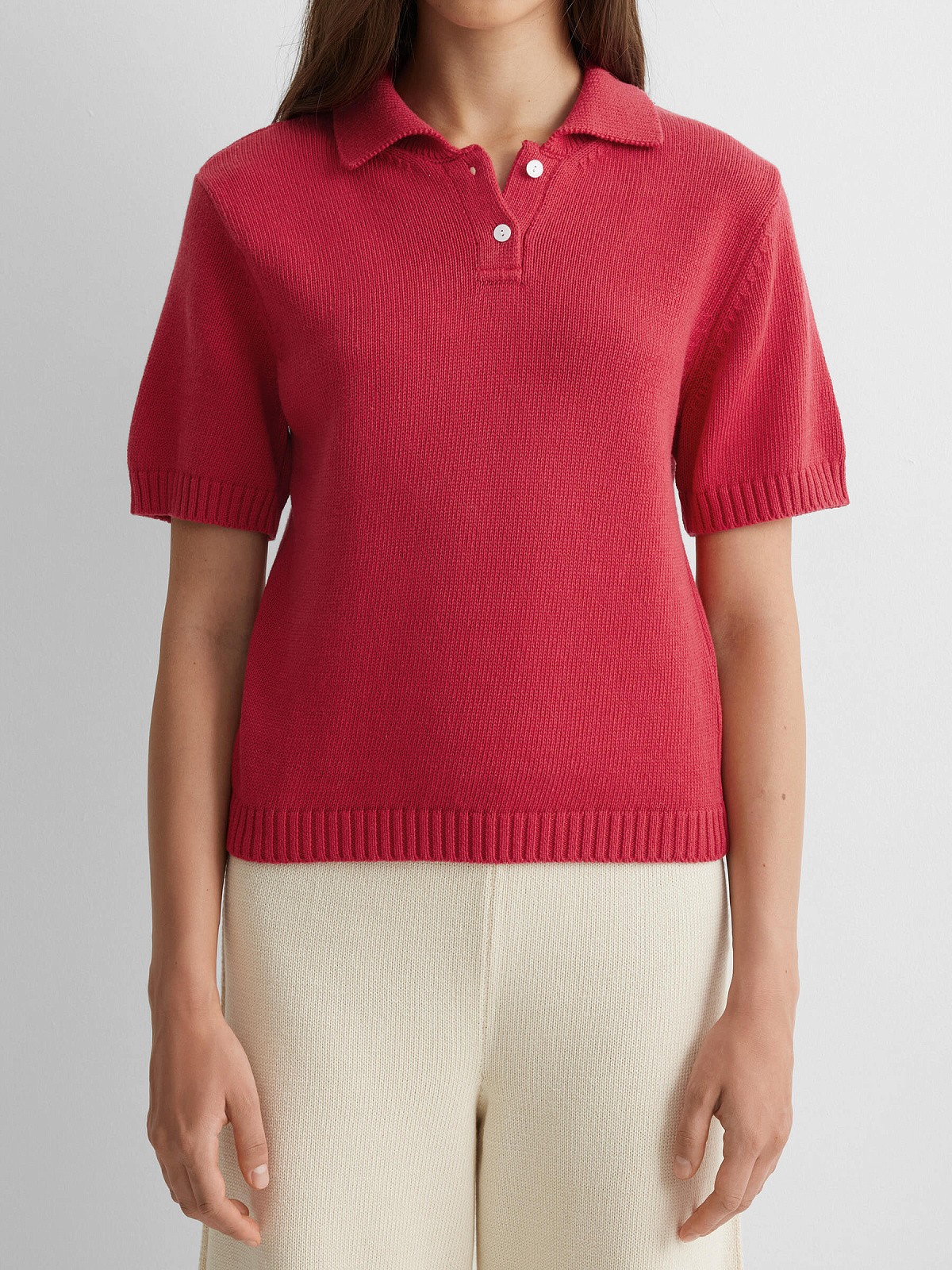 Поло с коротким рукавом из 100% хлопка, красный