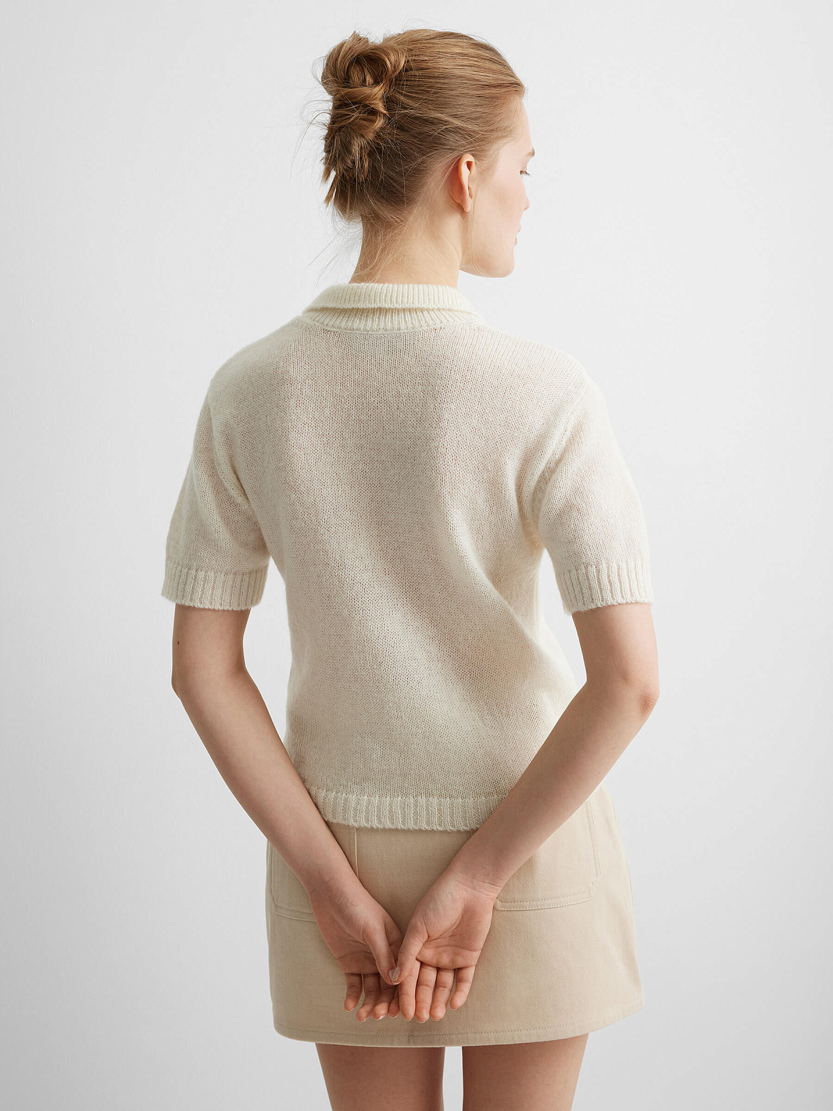 Поло с коротким рукавом из мохера, молочный