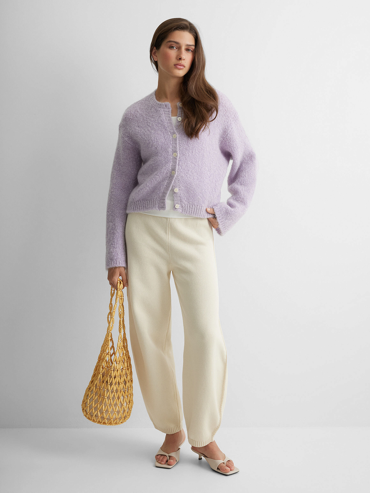 Кардиган на пуговицах из мохера, лавандовый