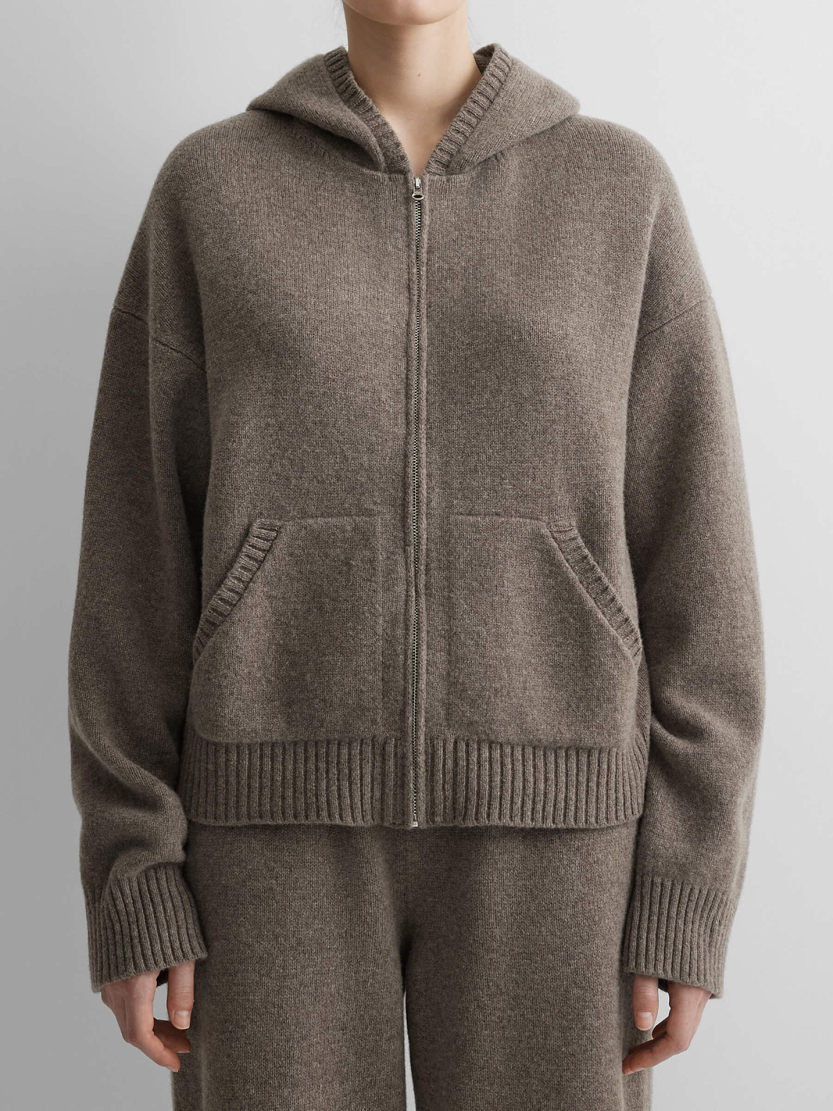 Худи из 100% мериноса, коричневый меланж