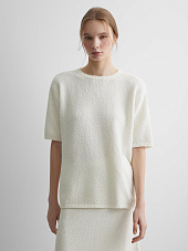 Джемпер с коротким рукавом из хлопка букле, белый