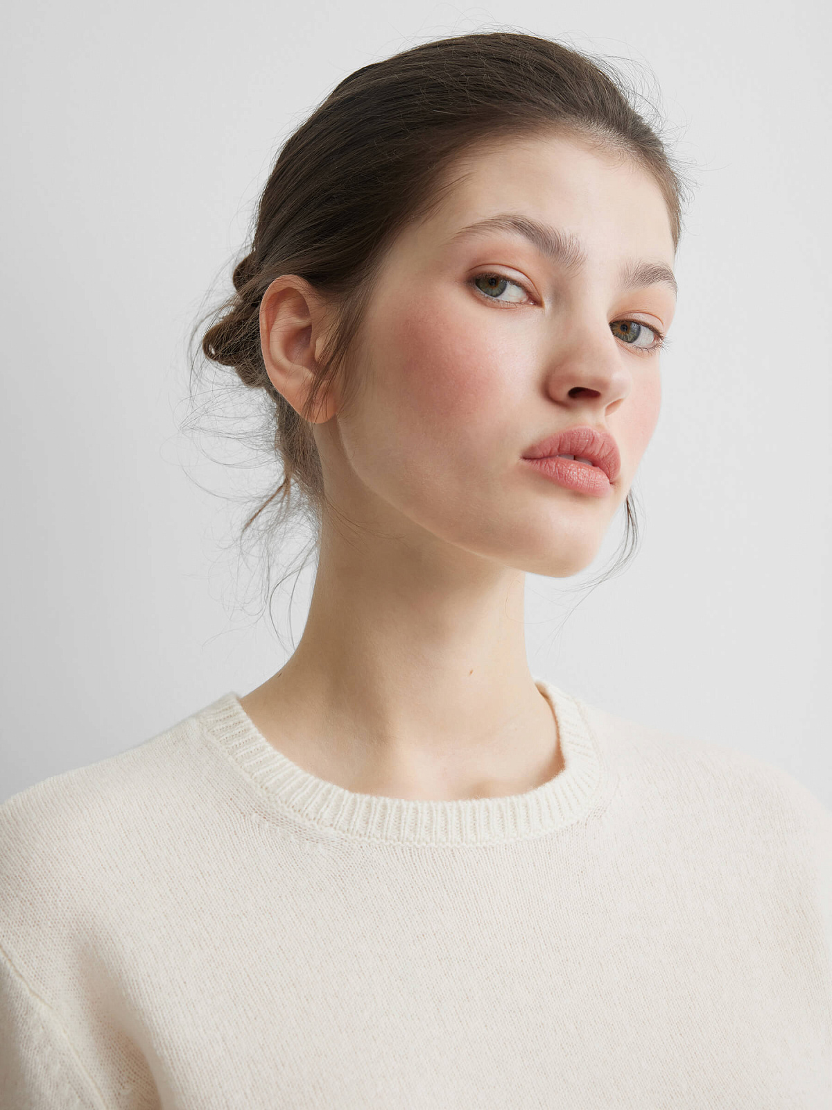 Джемпер с коротким рукавом из 100% мериноса, молочный