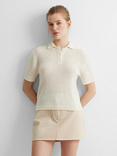 Поло с коротким рукавом из мохера, молочный