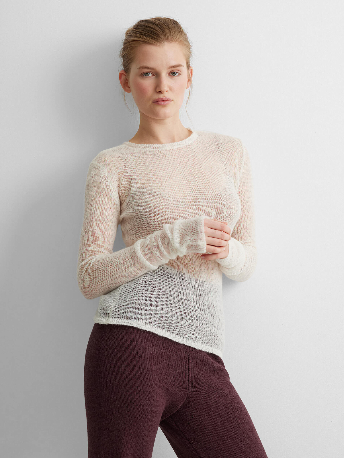 Джемпер вязаный из мохера, молочный