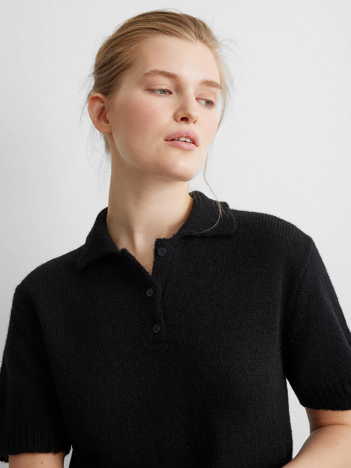 Поло с коротким рукавом из мохера, черный