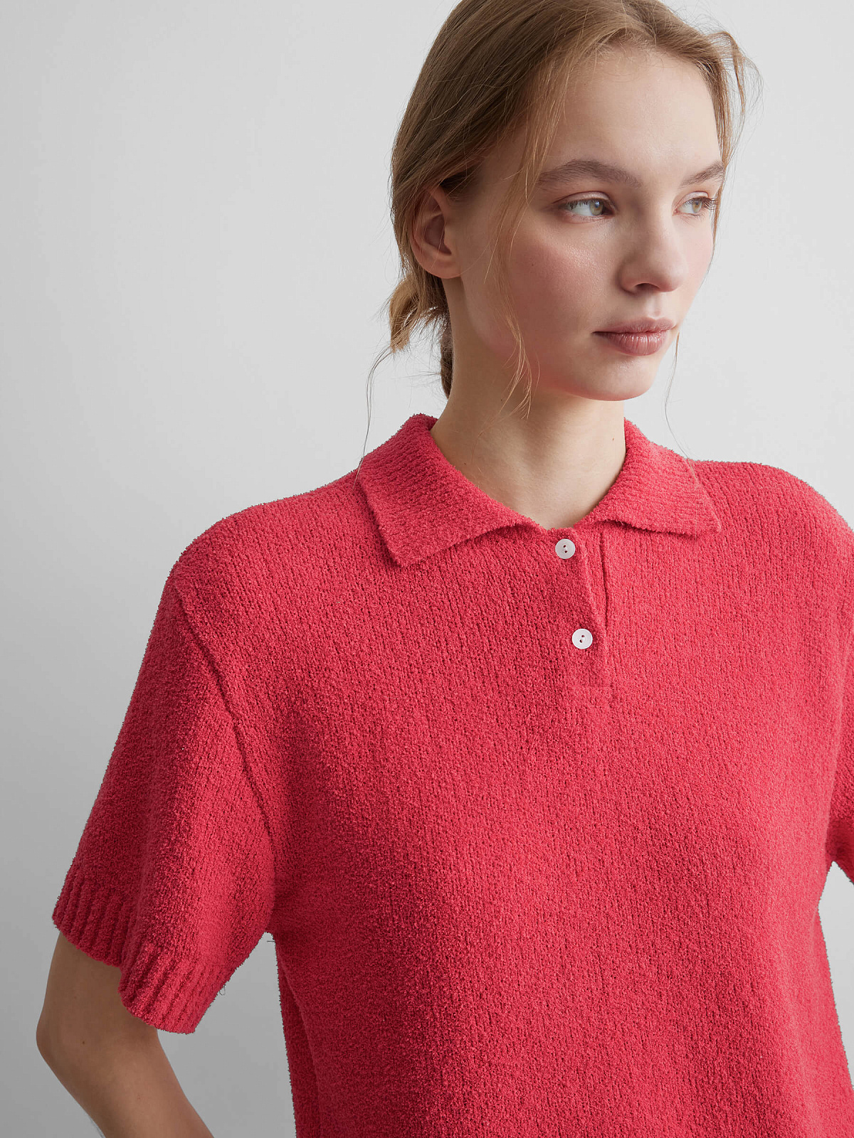 Поло с коротким рукавом из хлопка букле, красный