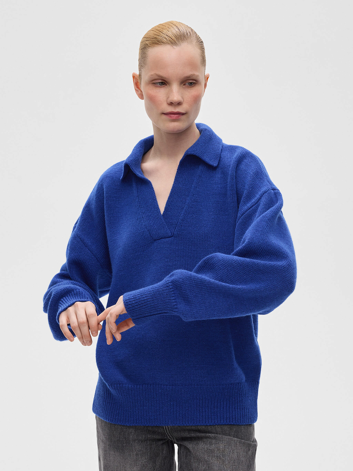 Джемпер-поло свободного кроя, синий