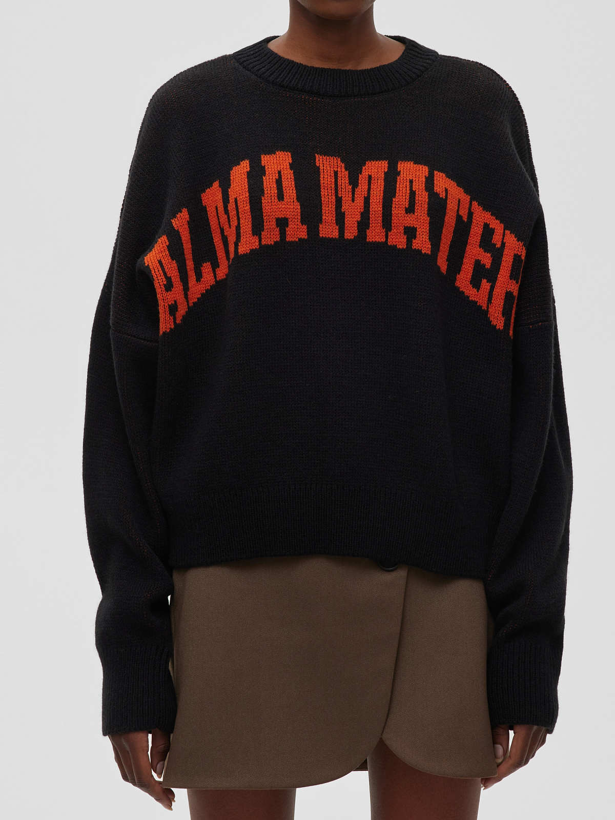 Джемпер свободного кроя с жаккардом Alma Mater, черно-оранжевый