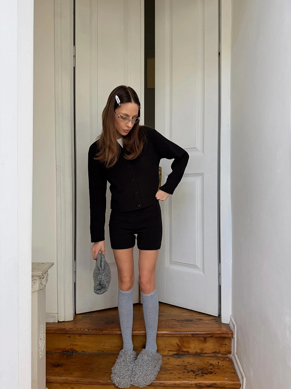 Кардиган из хлопка букле, черный, фото 1