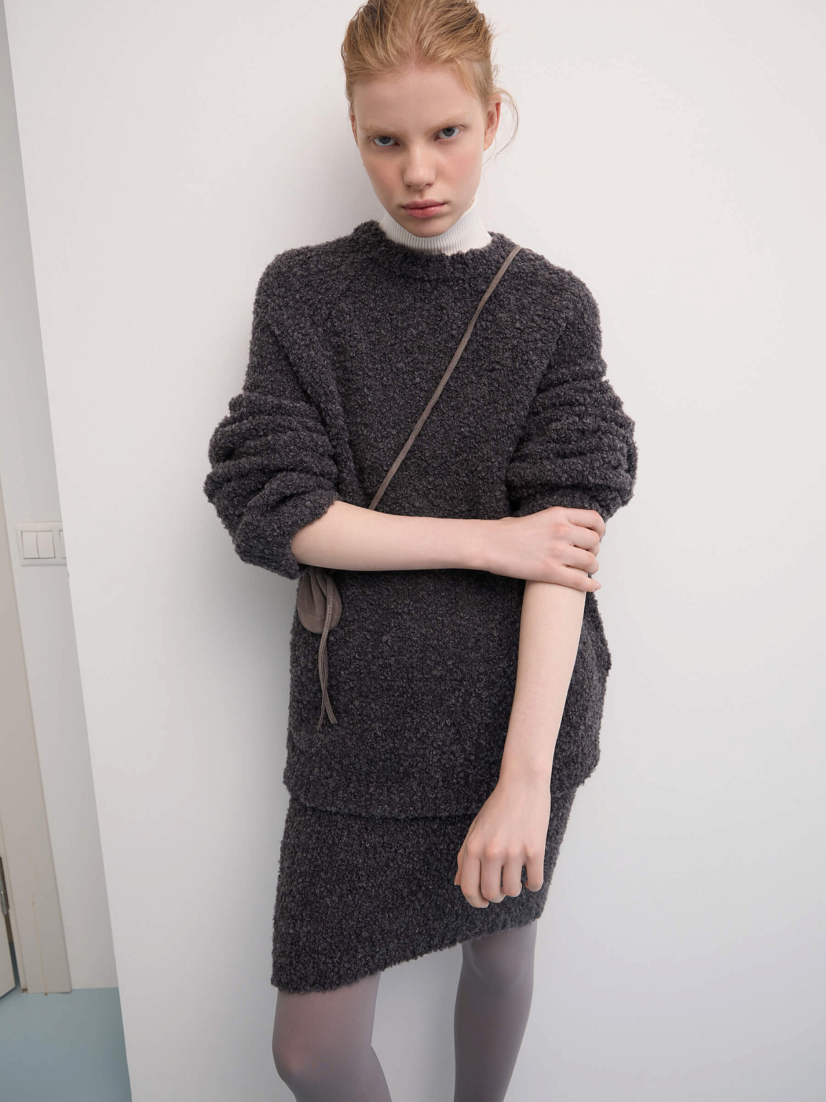 Джемпер удлиненный букле из альпаки и шерсти, серый