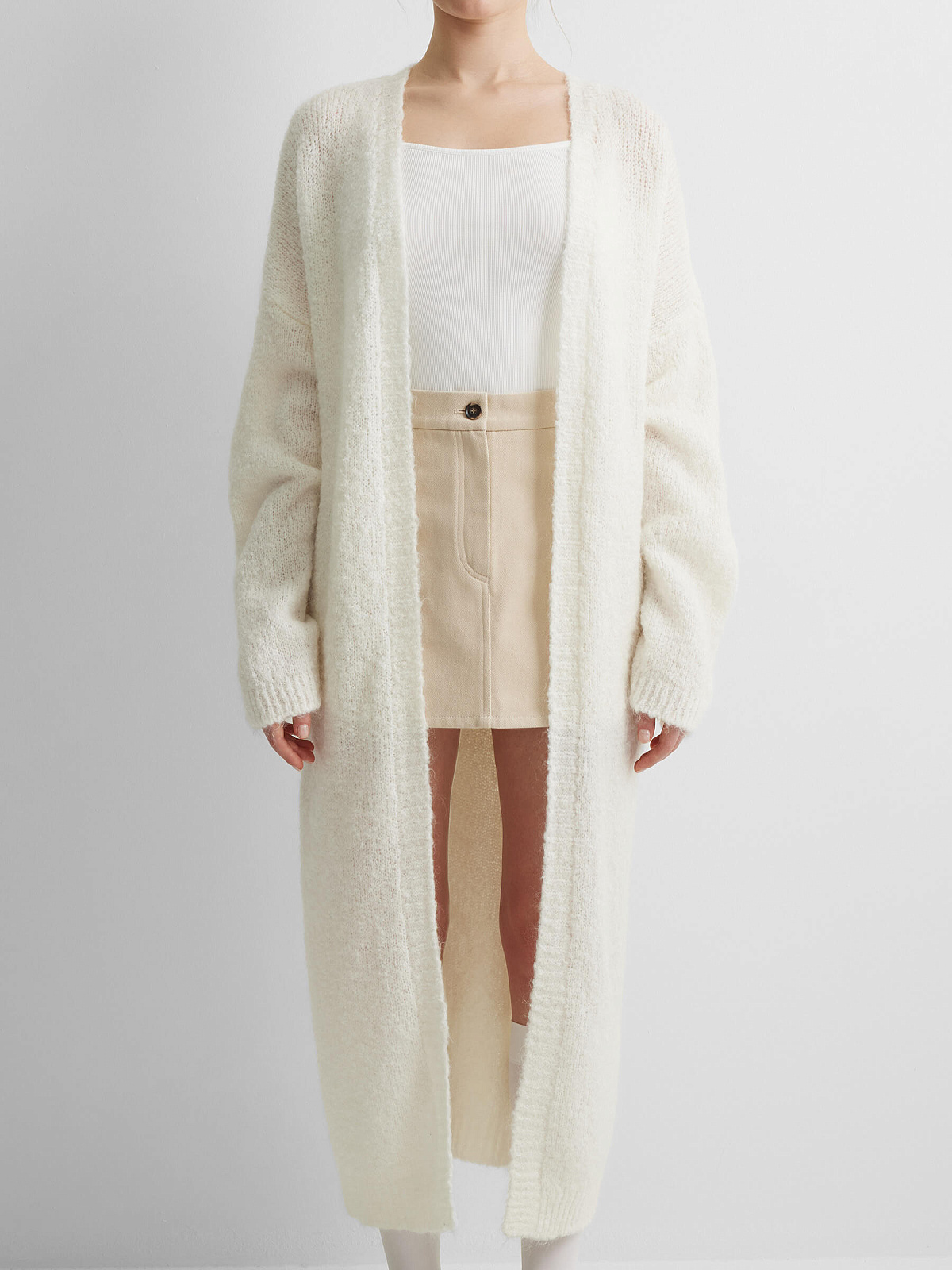 Кардиган удлиненный из мохера, белый