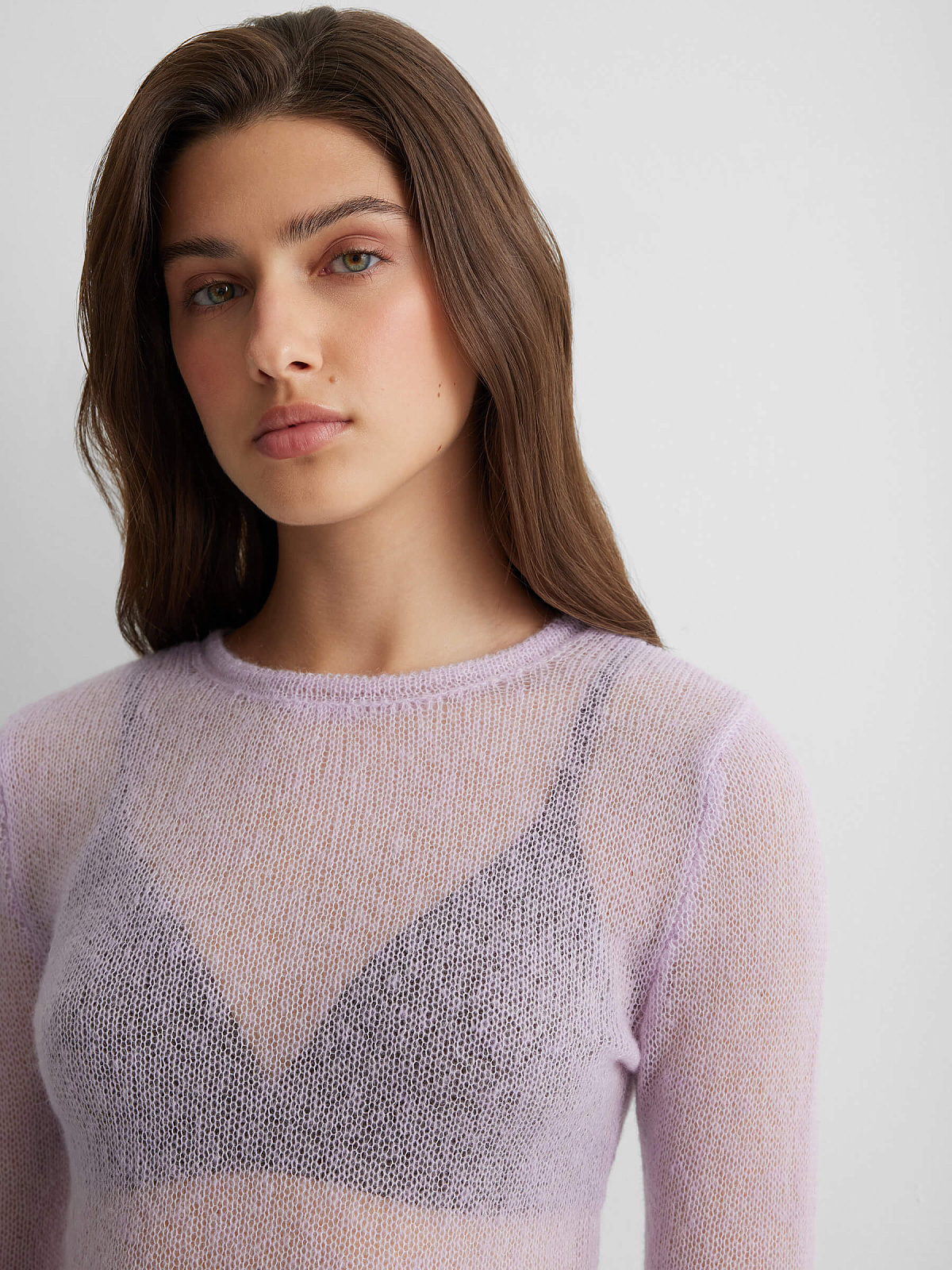 Джемпер вязаный из мохера, лавандовый