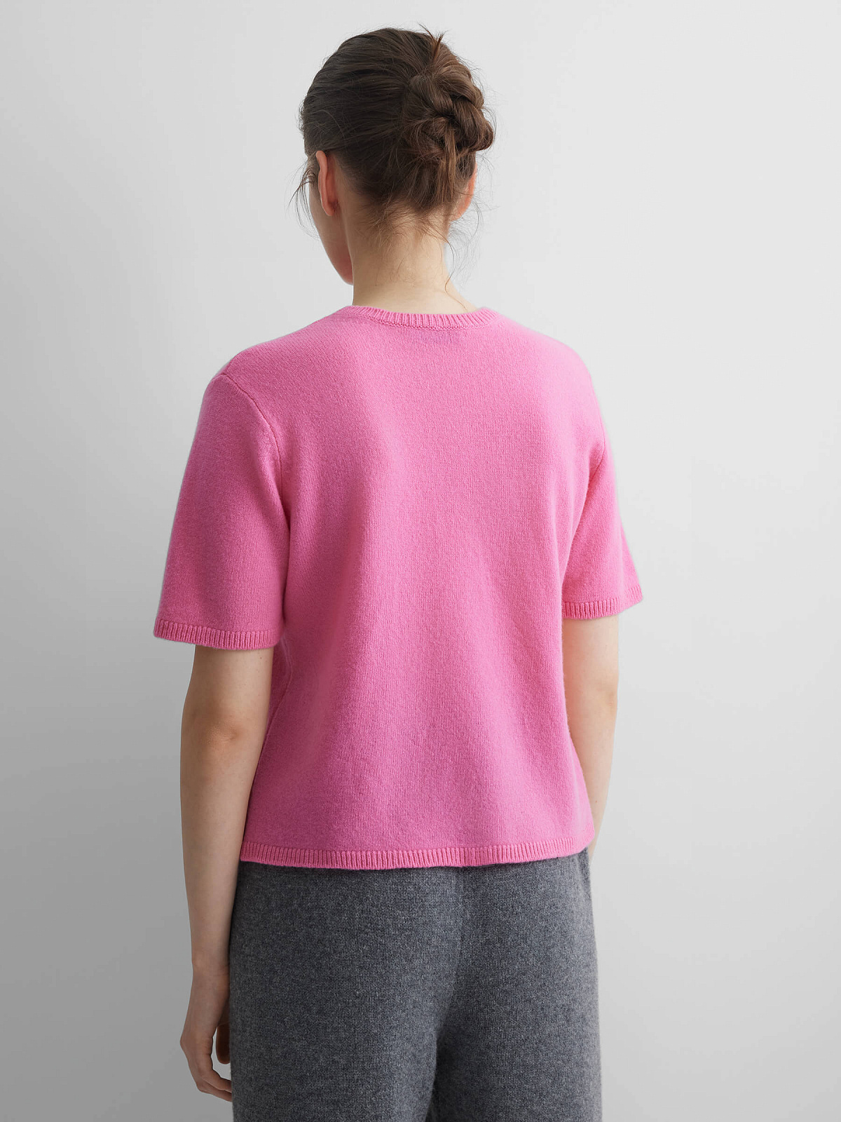 Джемпер с коротким рукавом из 100% мериноса, розовый