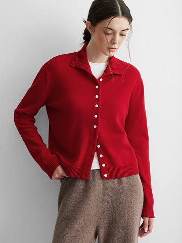 Кардиган с высоким воротником из 100% мериноса, красный