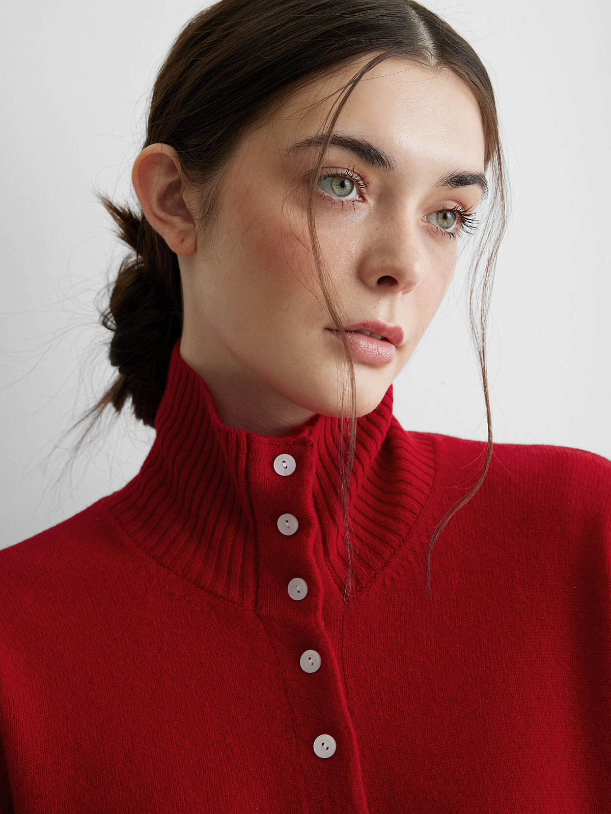 Кардиган с высоким воротником из 100% мериноса, красный