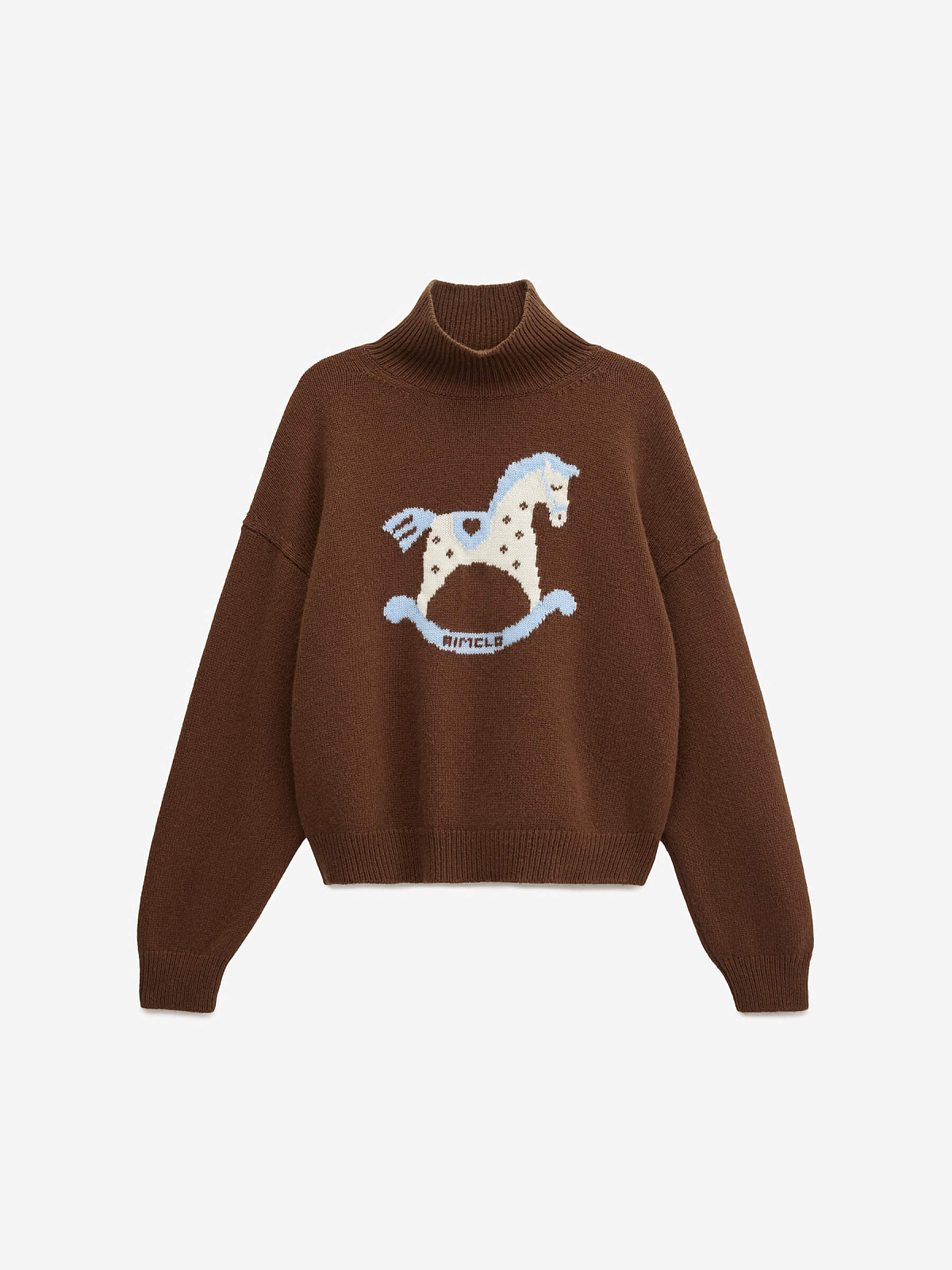 Свитер с интарсией лошадка, коричневый