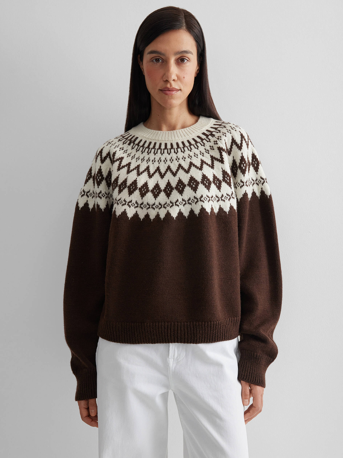 Джемпер с узором фэйр айл, коричневый