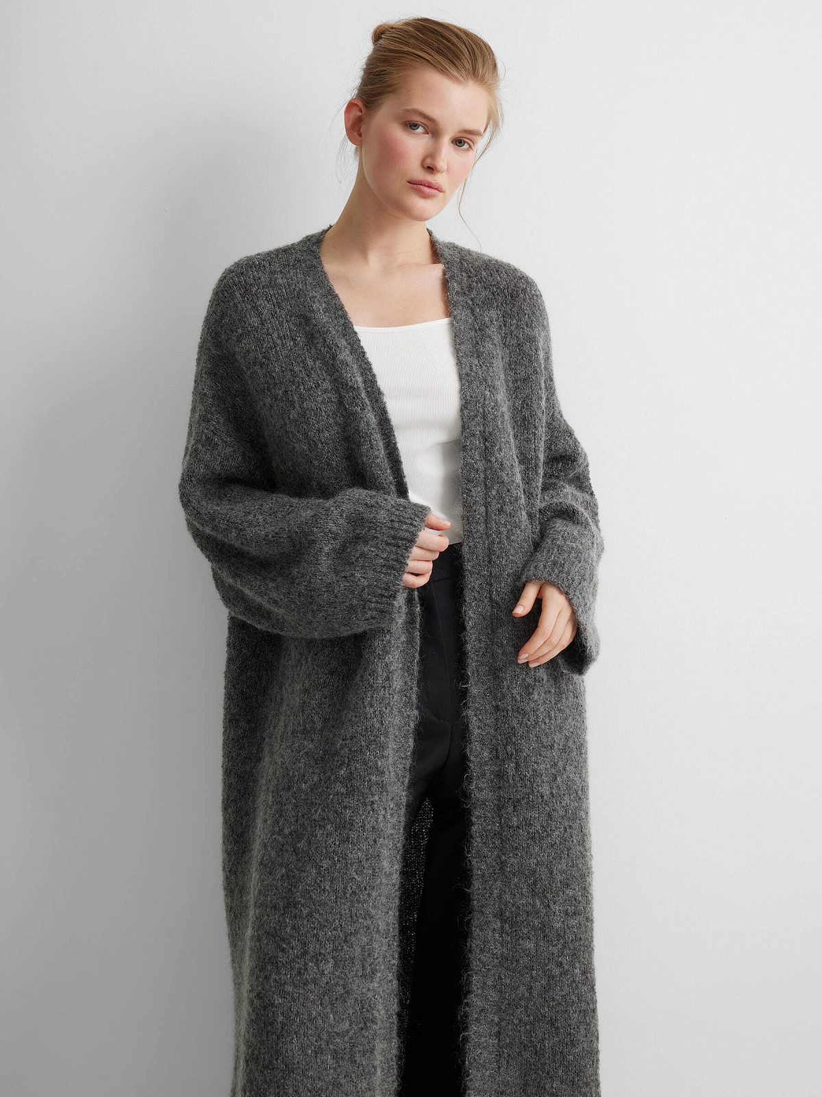 Кардиган удлиненный из мохера, серый