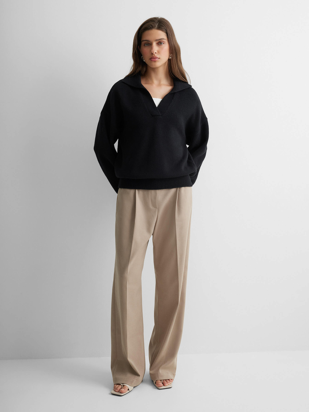 Джемпер-поло свободного кроя, черный