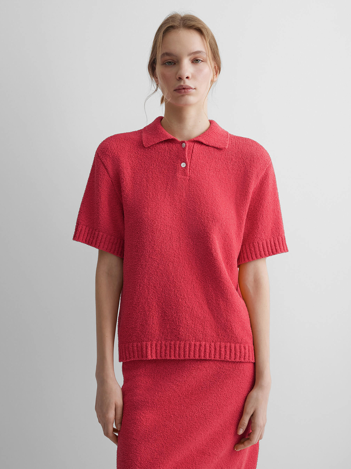 Поло с коротким рукавом из хлопка букле, красный