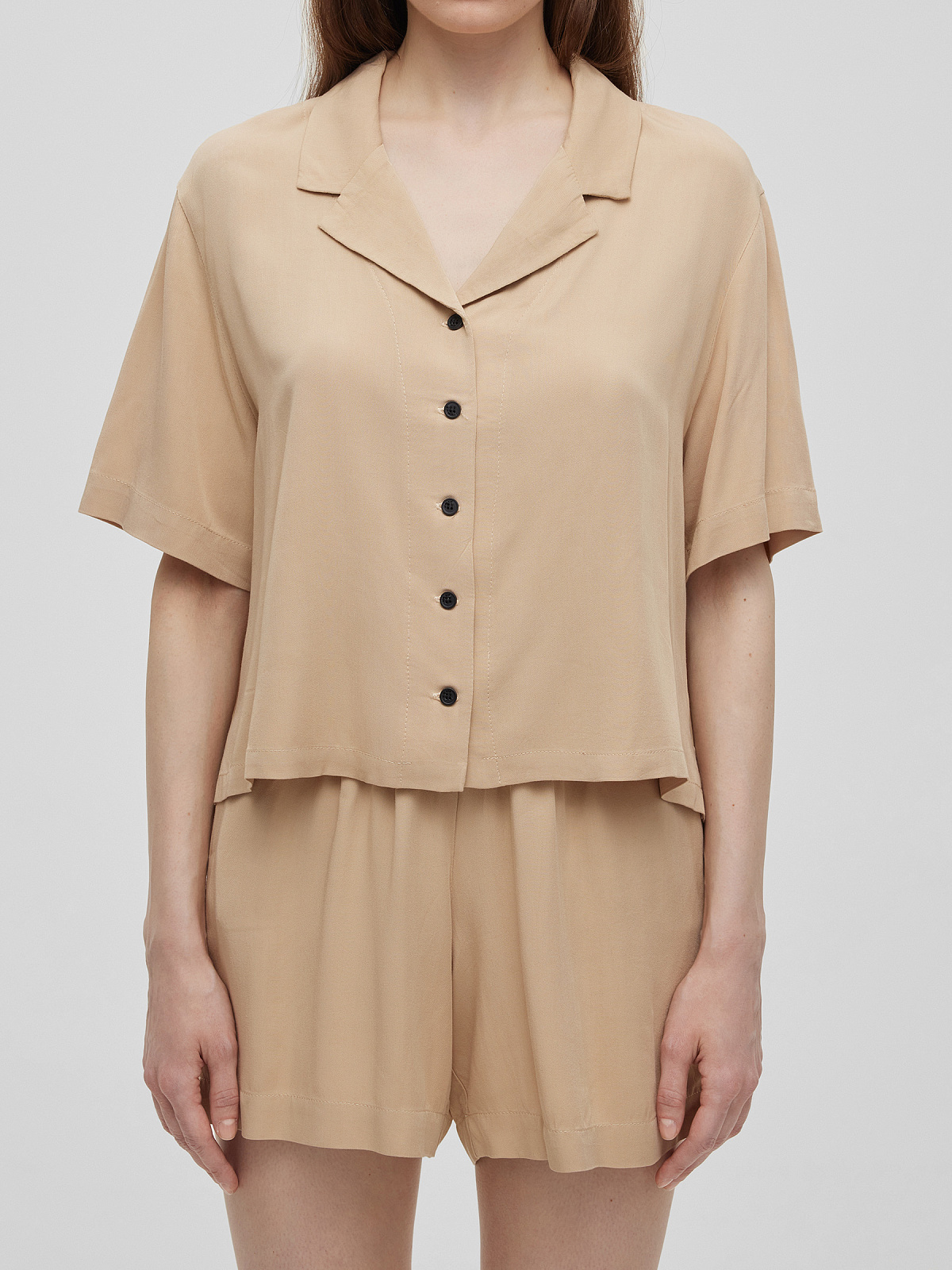 Пижамная рубашка с коротким рукавом, бежевый