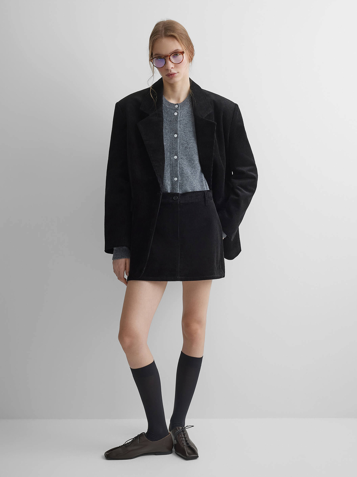 Жакет однобортный из вельвета 0211, черный