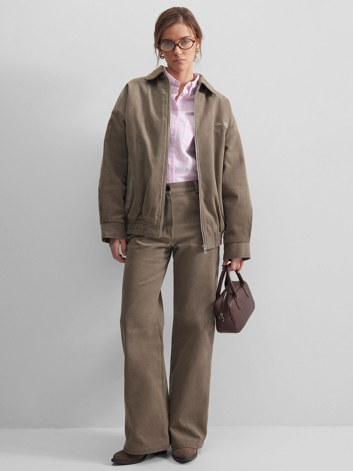 Брюки клеш из денима 0219, хаки