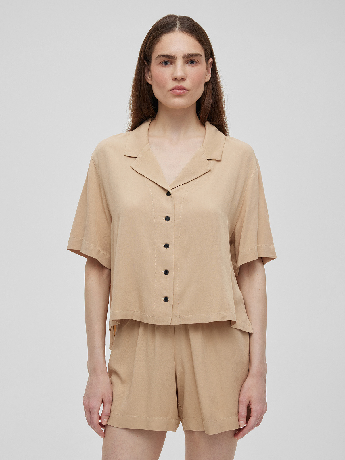 Пижамная рубашка с коротким рукавом, бежевый