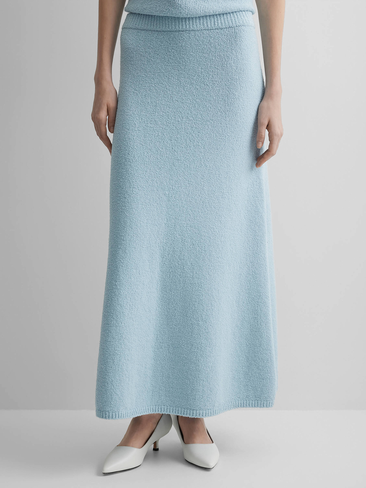Юбка А-образного силуэта из хлопка букле, светло-голубой