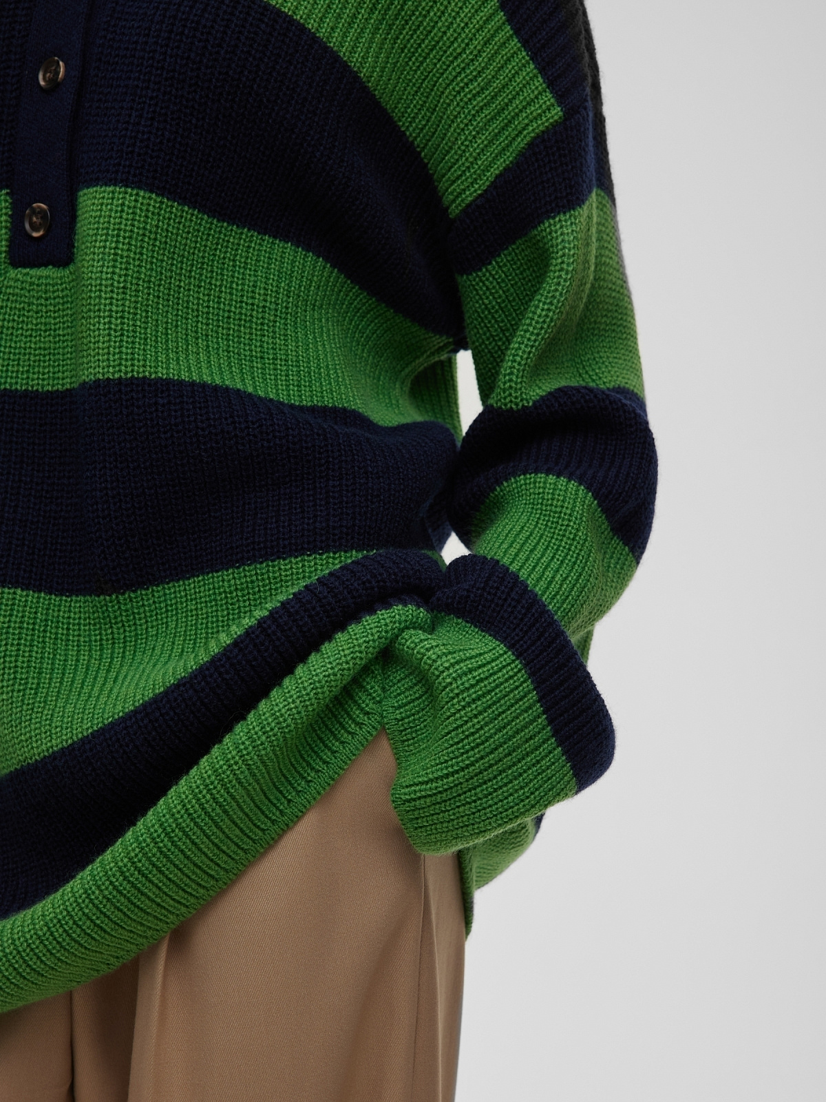 Джемпер регби с полосками удлиненный, зелено-синий