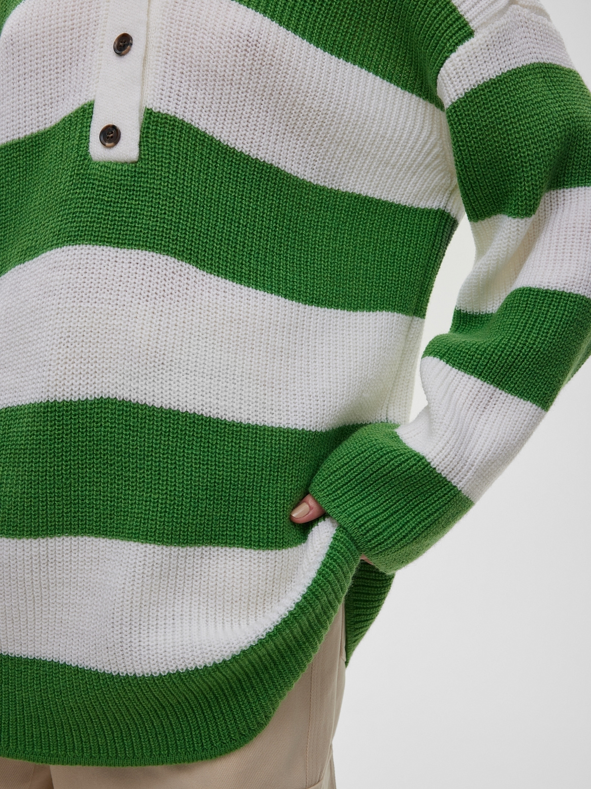 Джемпер регби с полосками удлиненный, зелено-белый