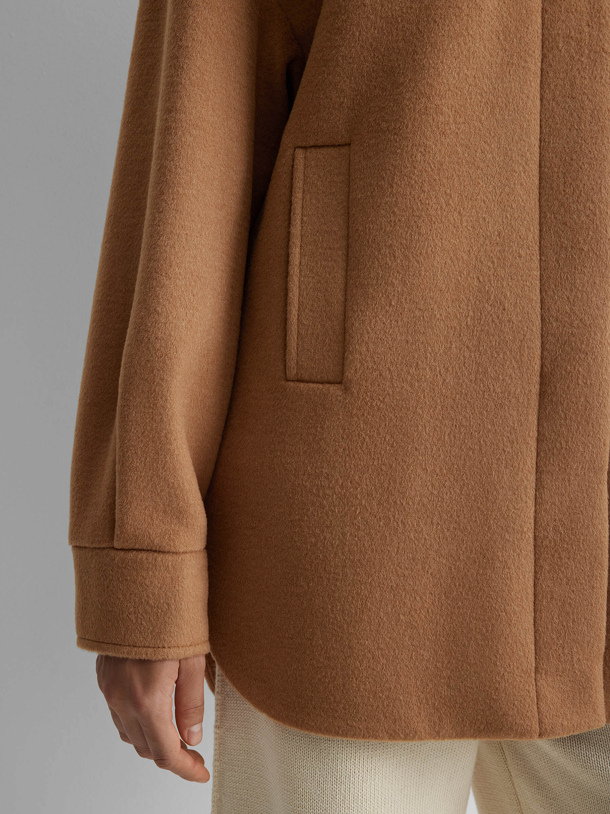 Пальто рубашечного кроя с потайной застежкой, кэмел, фото 6