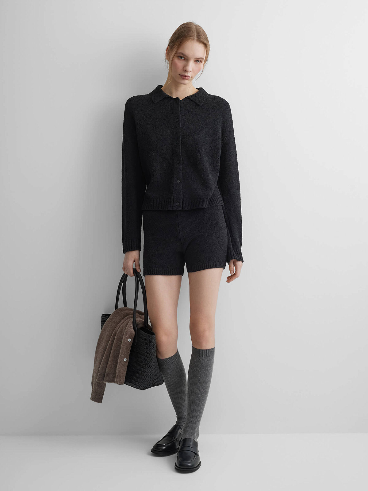 Кардиган из хлопка букле, черный