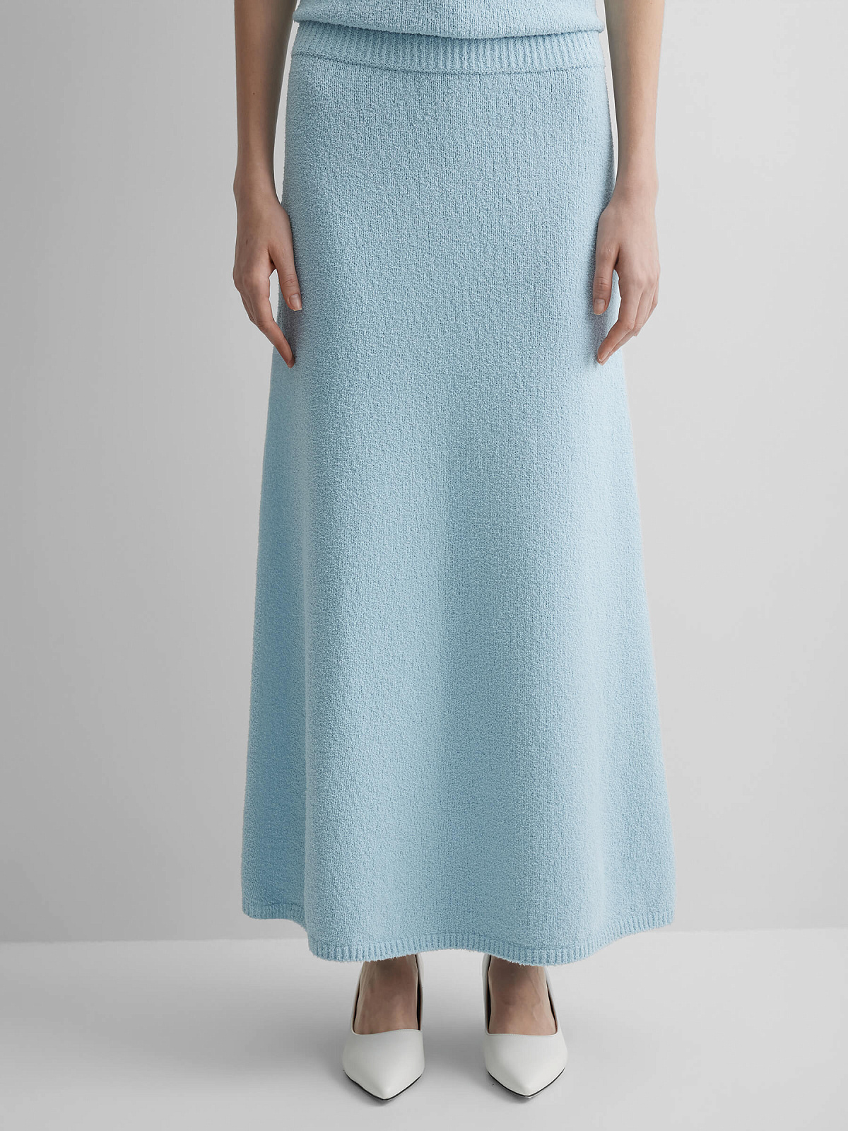 Юбка А-образного силуэта из хлопка букле, светло-голубой