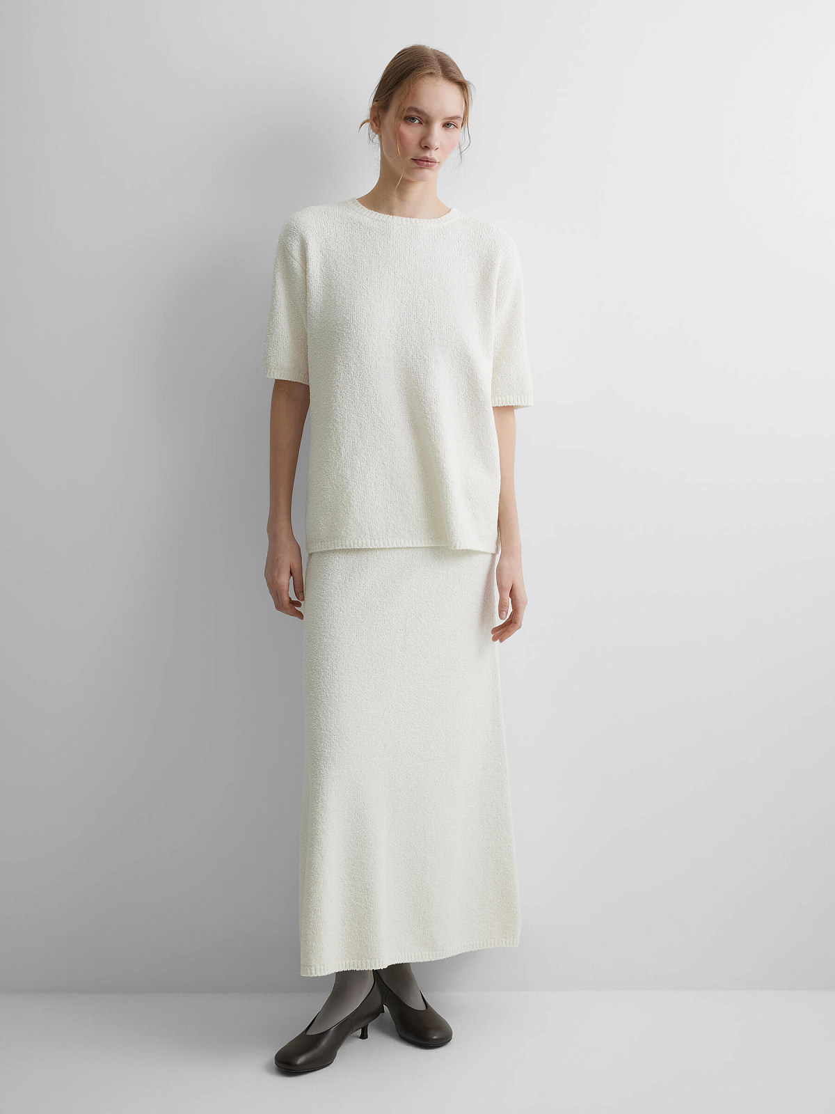 Юбка А-образного силуэта из хлопка букле, белый