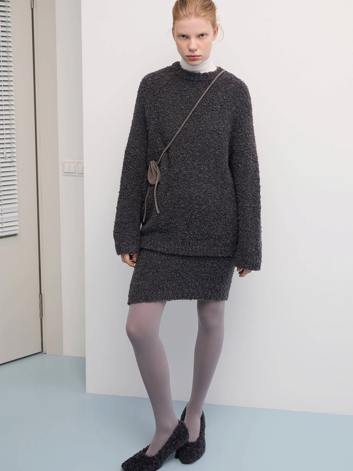 Юбка-мини букле из альпаки и шерсти, серый