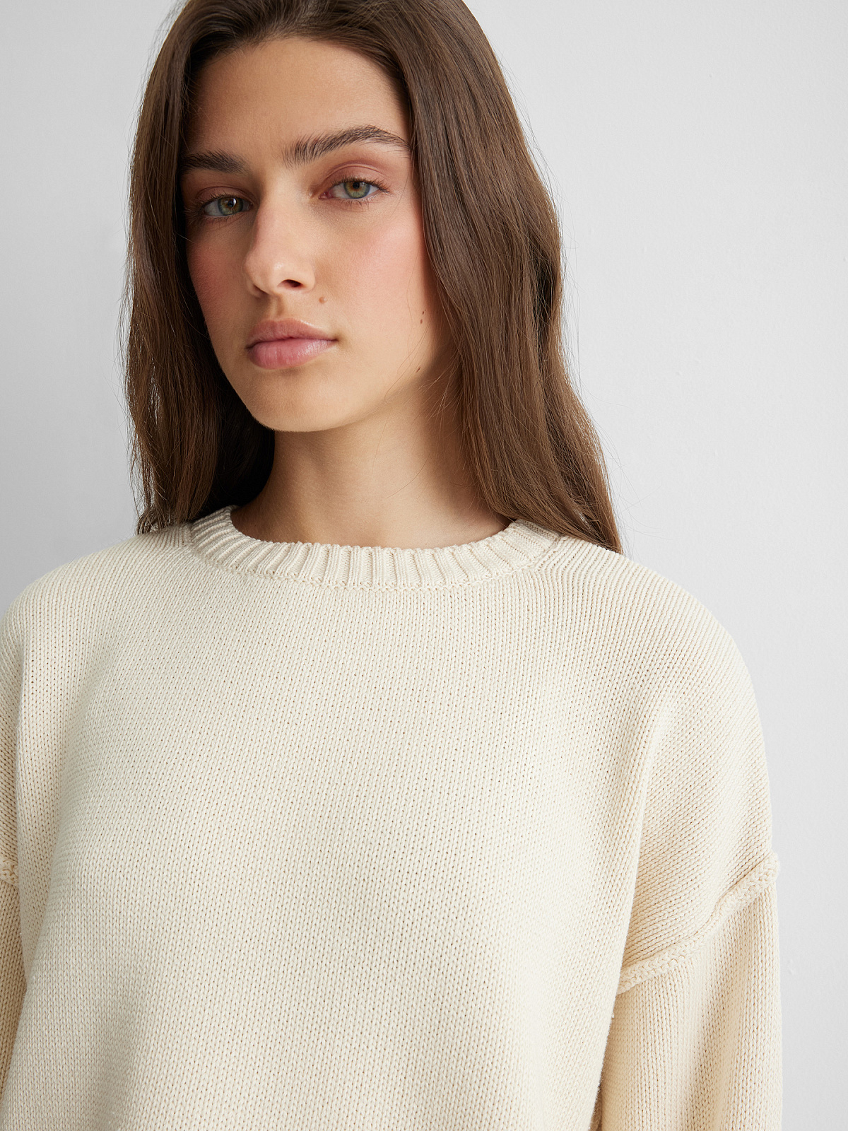 Джемпер из хлопка с необработанным краем, молочный