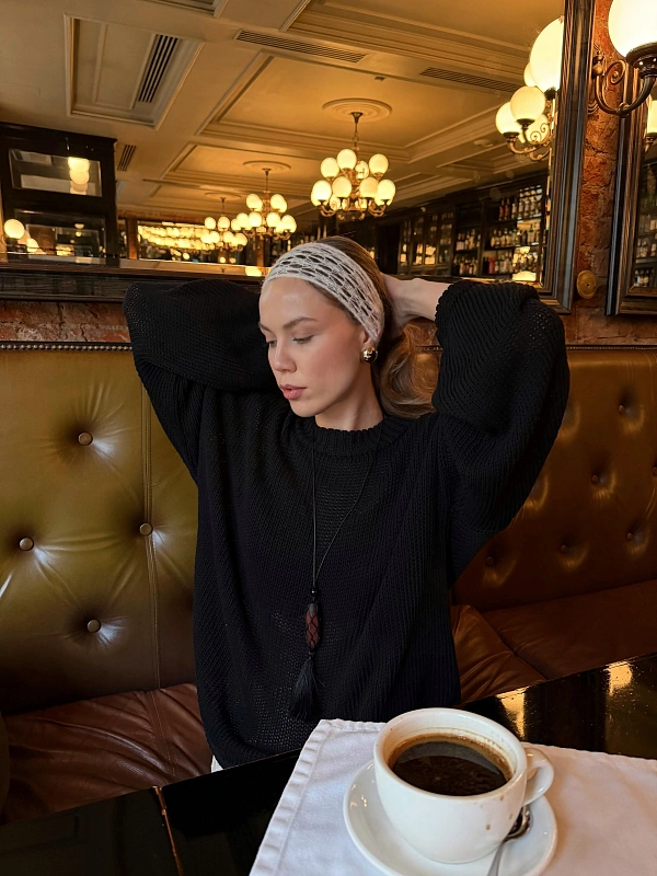 Джемпер сеточка из 100% хлопка, черный, фото 1