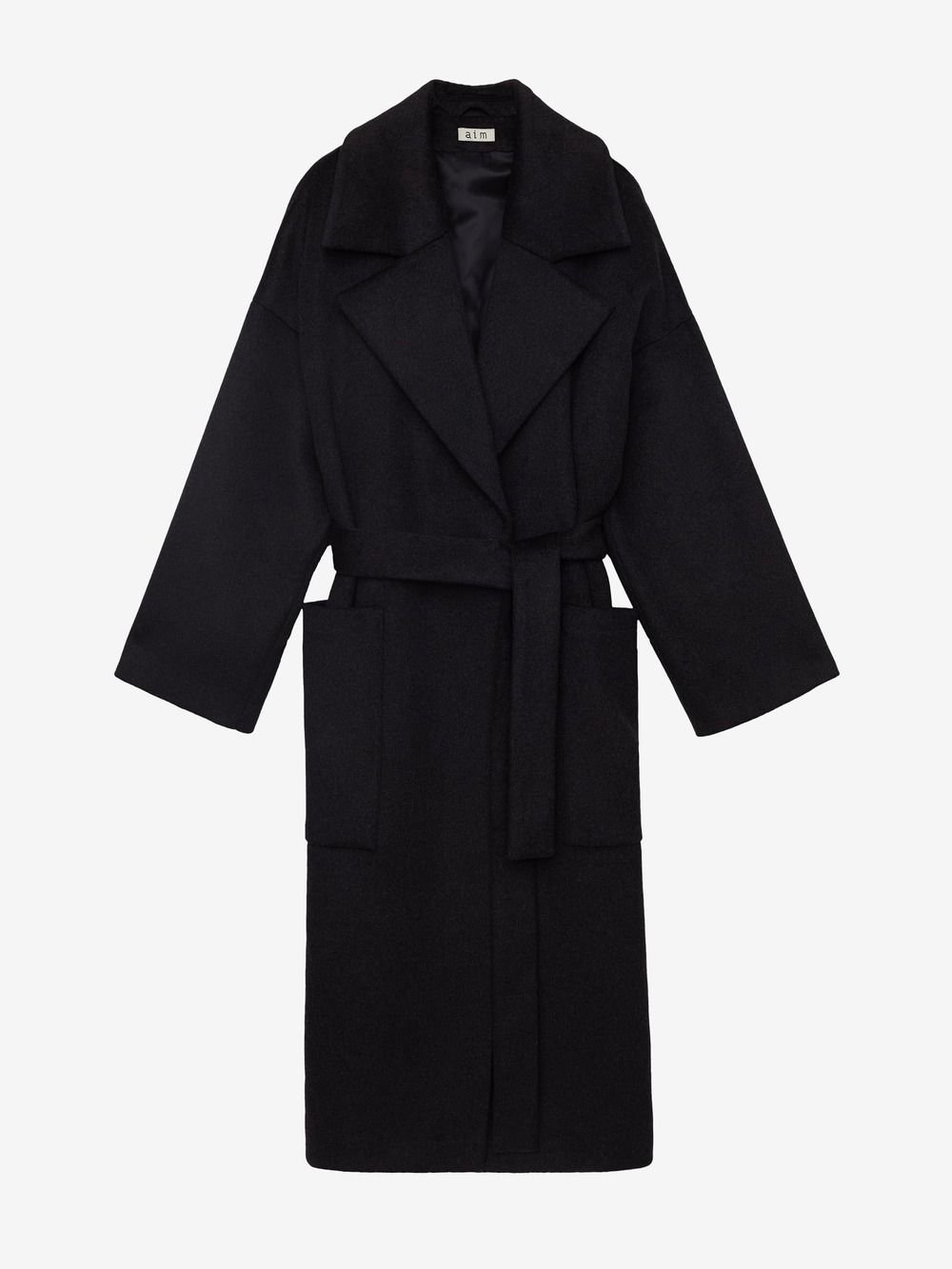 Пальто с объемными карманами и поясом, тёмно-серый