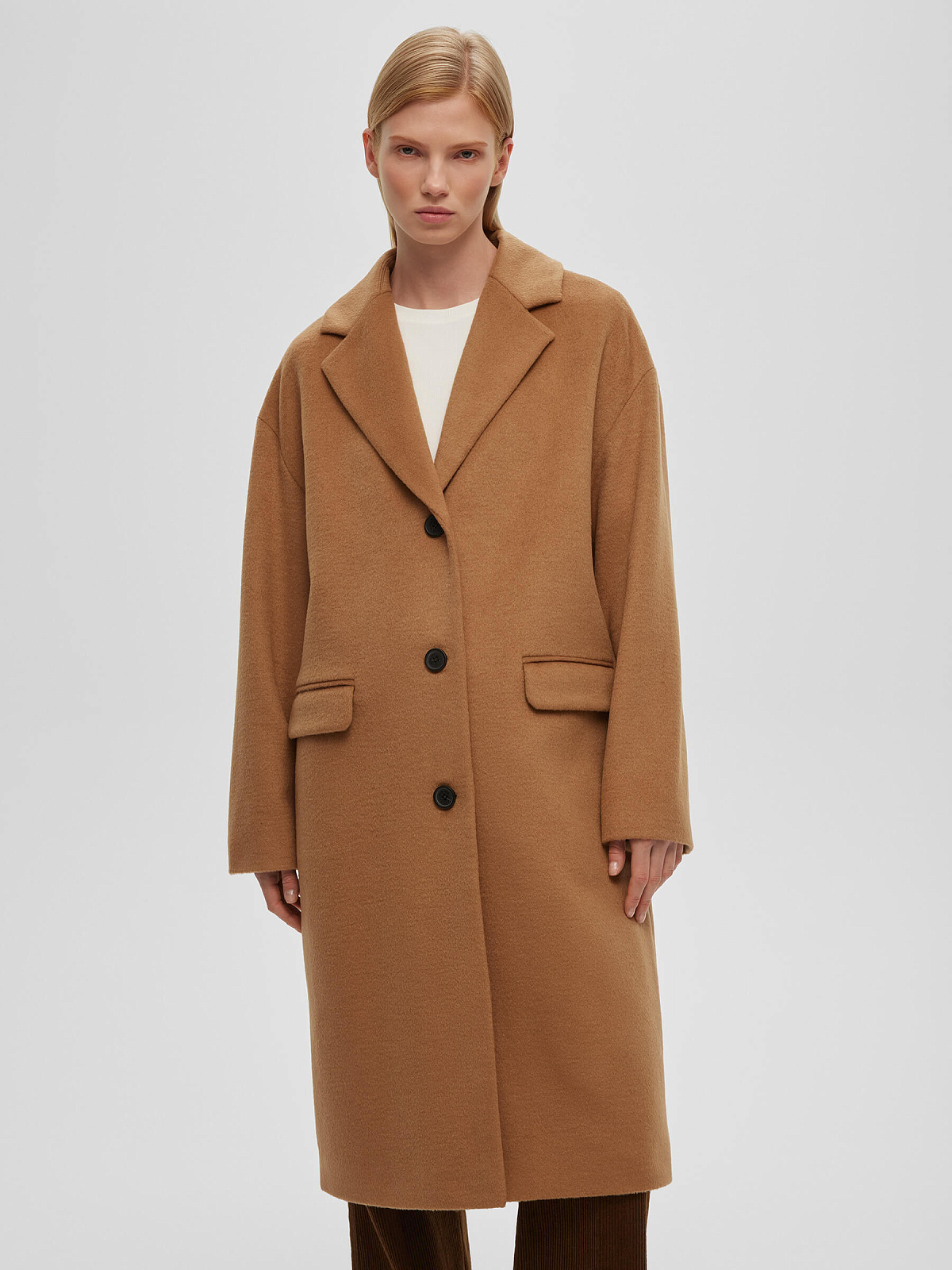 Пальто оверсайз однобортное, кэмел