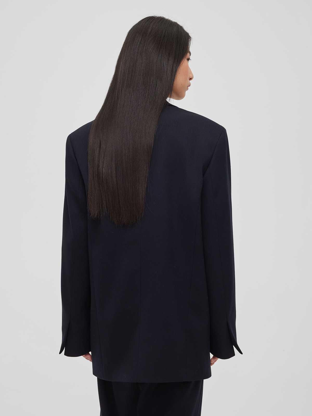 Жакет свободного кроя двубортный, темно-синий