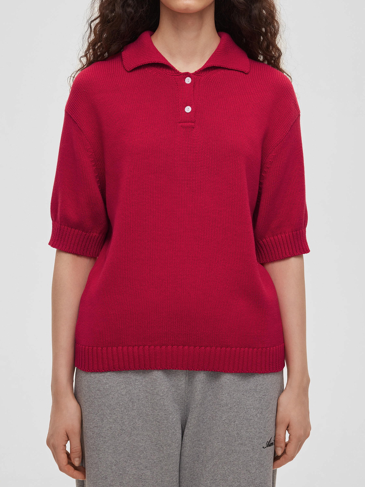 Поло с коротким рукавом из хлопка, красный